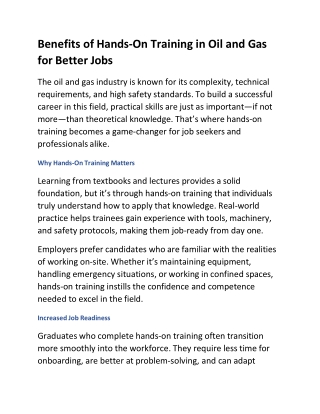 Benefits of Hands-On Training in Oil and Gas for Better Jobs