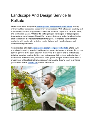 Landscape And Design Service In Kolkata