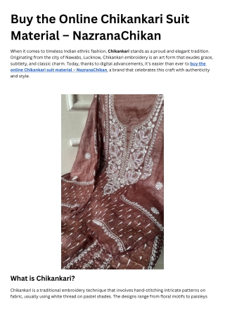 Buy the Online Chikankari Suit Material – NazranaChikan