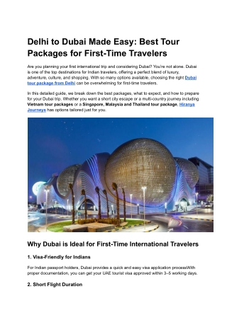 Dubai tour package from Delhi