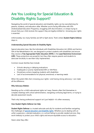 Are You Looking for Special Education & Disability Rights Support