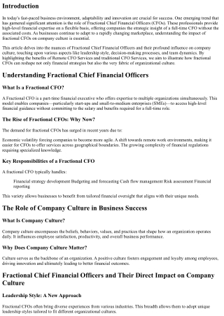 Fractional Chief Financial Officers and Their Impact on Company Culture