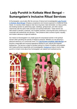 _Lady Purohit in Kolkata West Bengal – Sumangalam’s Inclusive Ritual Services