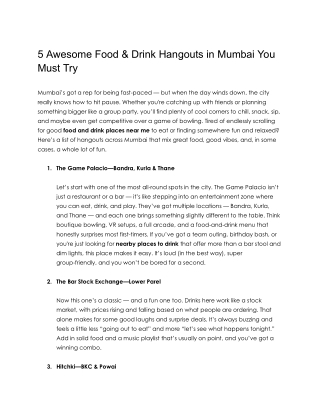 5 Awesome Food & Drink Hangouts in Mumbai You Must Try