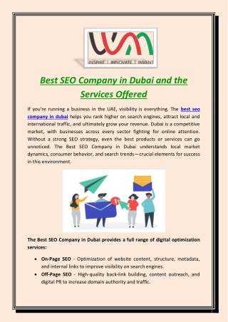 Best SEO Company in Dubai and the Services Offered