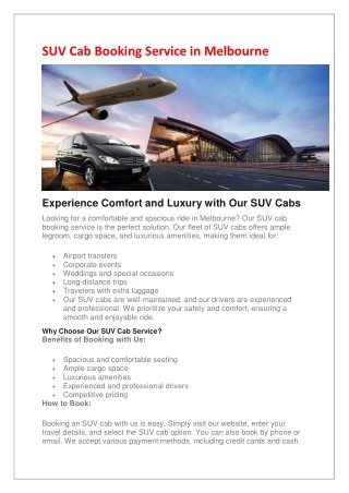 SUV Cab Booking Service in Melbourne