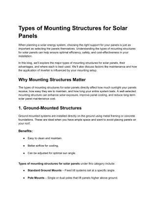 Types of Mounting Structures for Solar Panels