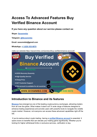 Access To Advanced Features Buy Verified Binance Account