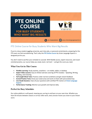 PTE Online Course for Busy Students Who Want Big Results