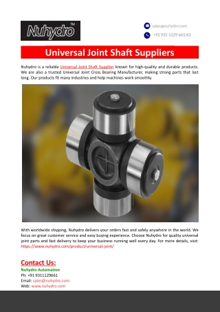 Universal Joint Shaft Suppliers