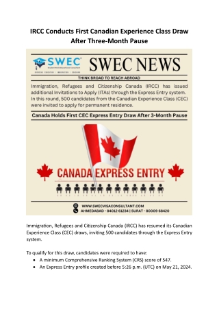 IRCC Conducts First Canadian Experience Class Draw After Three-Month Pause
