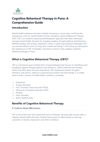 Cognitive Behavioral Therapy in Pune - Noble Hospitals