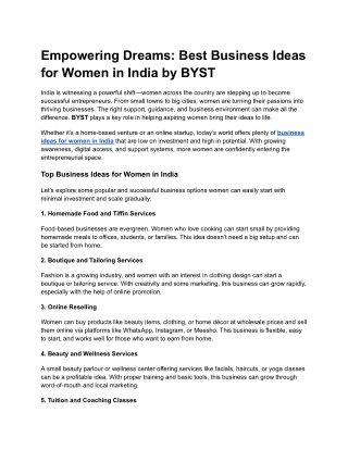 Empowering Dreams_ Best Business Ideas for Women in India by BYST