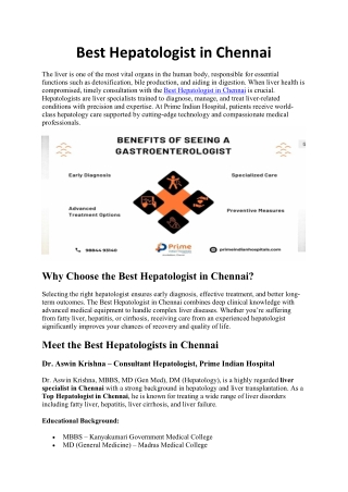 Best Hepatologist in Chennai