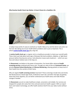 Why Routine Health Check-Ups Matter A Smart Choice for a Healthier Life