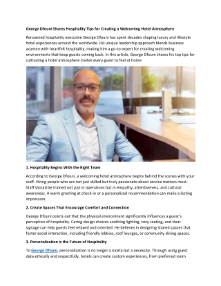 George Dfouni Shares Hospitality Tips for Creating a Welcoming Hotel Atmosphere