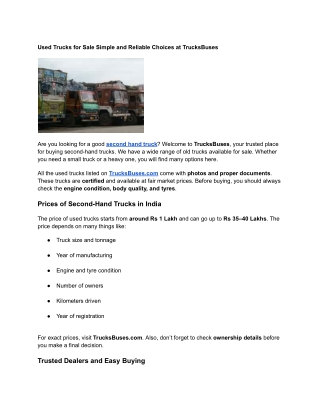 Used Trucks for Sale Simple and Reliable Choices at TrucksBuses