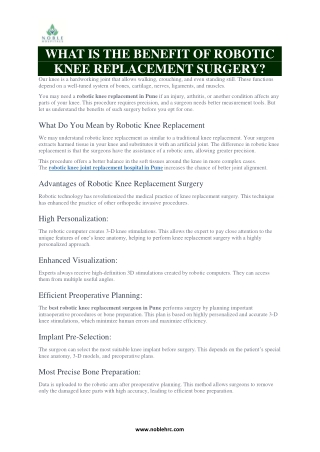 What Is the Benefit of Robotic Knee Replacement Surgery - Noble Hospitals