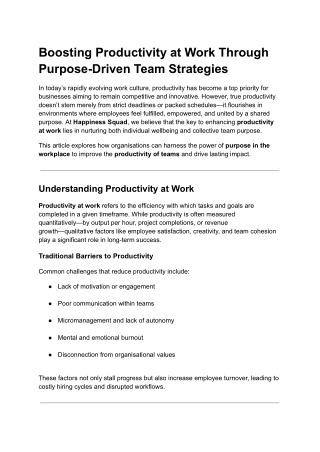 Boosting Productivity at Work Through Purpose-Driven Team Strategies