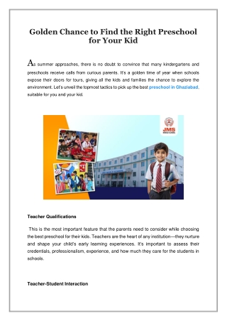 Golden Chance to Find the Right Preschool for Your Kid