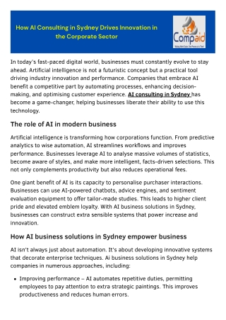 How AI Consulting in Sydney Drives Innovation in the Corporate Sector