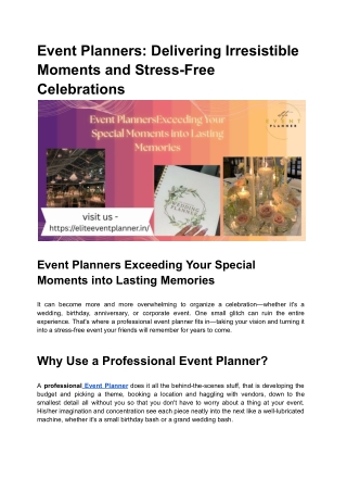 Event Planners: Delivering Irresistible Moments and Stress-Free Celebrations