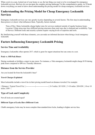 Understanding the Pricing Model for cheap emergency locksmith services