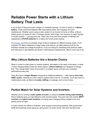 Lithium Batteries in Pakistan – Long-Lasting Power Backup for Homes & Offices (1)