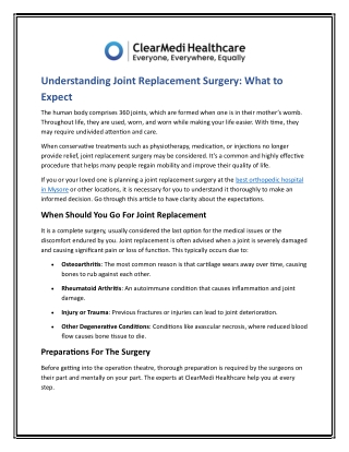 Understanding Joint Replacement Surgery What to Expect
