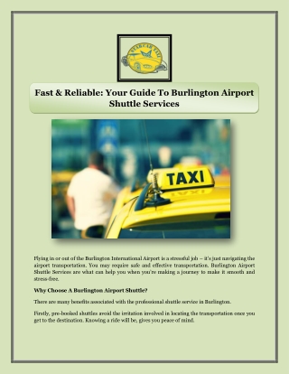 Fast & Reliable: Your Guide To Burlington Airport Shuttle Services