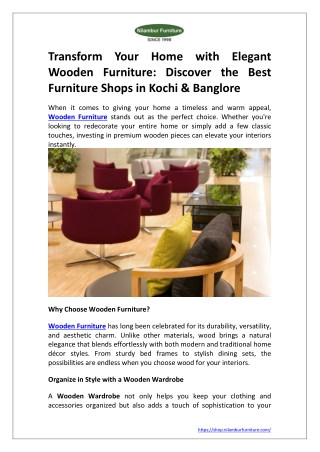 Transform Your Home with Elegant Wooden Furniture Discover the Best Furniture Shops in Kochi & Banglore