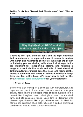 Looking for the Best Chemical Tank Manufacturers? Here’s What to Know