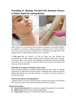 Threading Vs. Waxing The Best Hair Removal Choices In Staten Island For Lasting Beauty