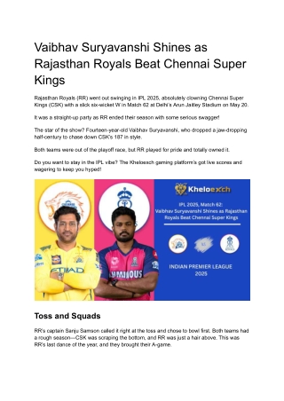 RR vs CSK Match 62 – IPL 2025 Highlights