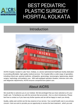 Best pediatric Plastic surgery hospital Kolkata