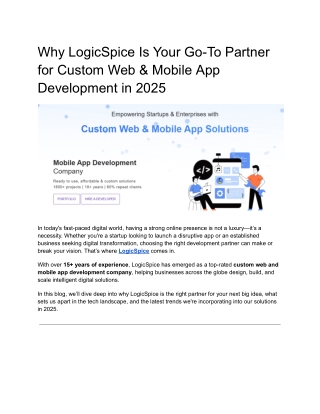 Why LogicSpice Is Your Go-To Partner for Custom Web & Mobile App Development in 2025