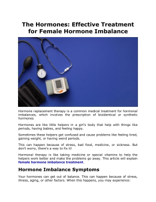 The Hormones Effective Treatment for Female Hormone Imbalance