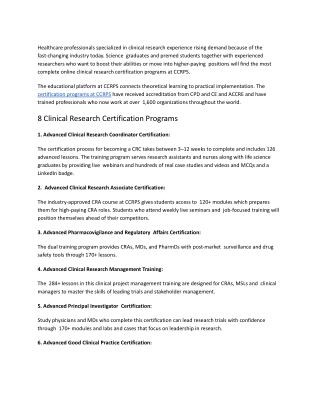 Your Gateway to Clinical Research Excellence_ 8 Online Certification Programs by CCRPS