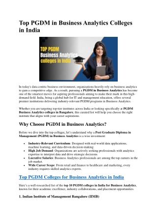 Top PGDM in Business Analytics Colleges in India