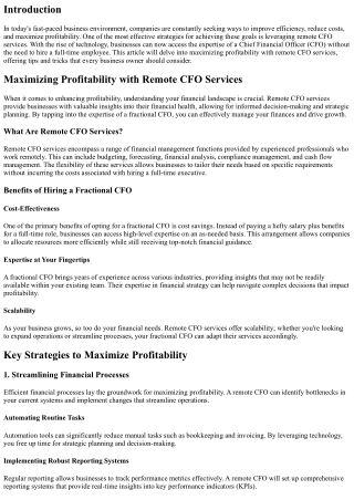 Maximizing Profitability with Remote CFO Services: Tips and Tricks