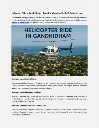Helicopter Ride in Gandhidham - Joyrides, Wedding, Rental & Yatra Services