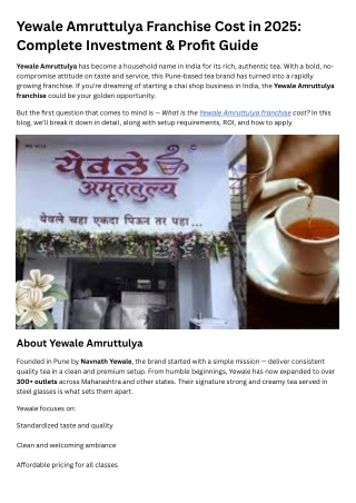 yewale amruttulya franchise cost in 2025 complete
