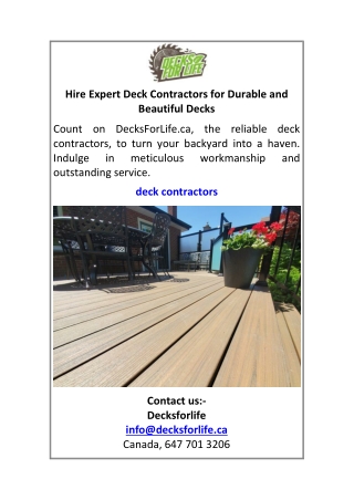 Hire Expert Deck Contractors for Durable and Beautiful Decks