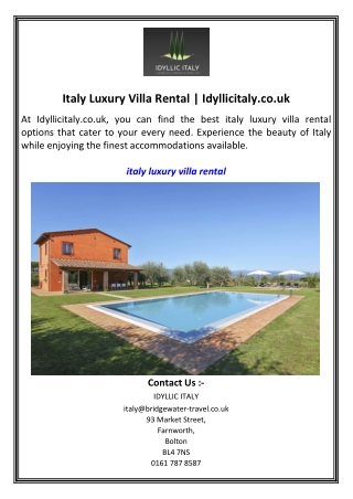Italy Luxury Villa Rental  Idyllicitaly.co.uk
