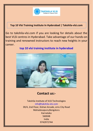 Top 10 Vlsi Training Institute In Hyderabad Takshila-vlsi.com