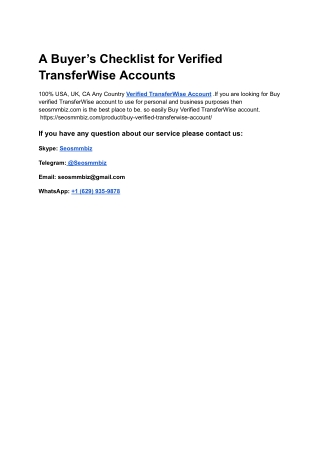 Access To Advanced Features Buy Verified TransferWise Account