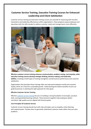 Customer Service Training, Executive Training Courses for Enhanced Leadership and Client Satisfaction
