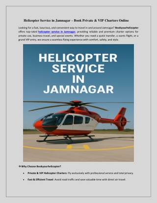 Helicopter Service in Jamnagar – Book Private & VIP Charters Online