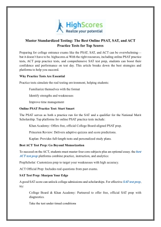 Act Prep Practice Test | Highscores.ai