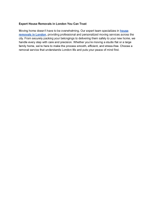 Expert House Removals in London You Can Trust